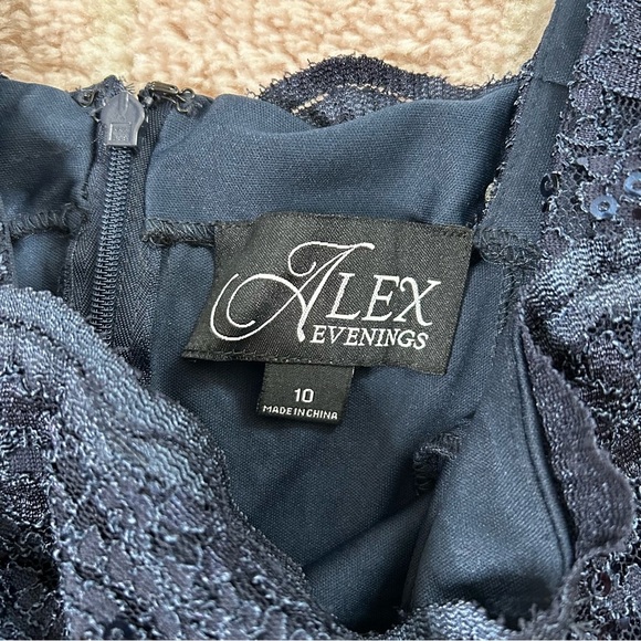 NWT Alex Evenings Navy Sequin Satin Maxi Evening Gown Dress Size 10 Tank Dress - Picture 3 of 10